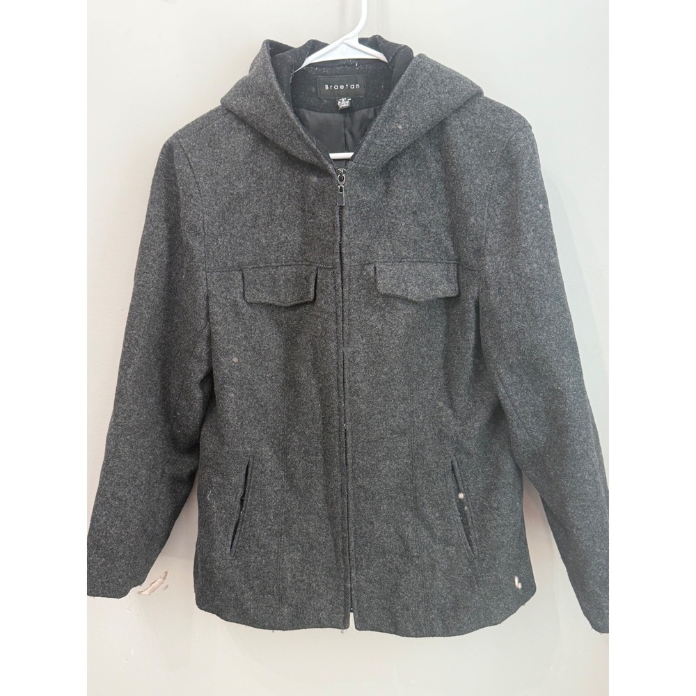 Braetan Charcoal Gray Wool Blend Hooded Full Zip Jacket Coat Women's Size Large